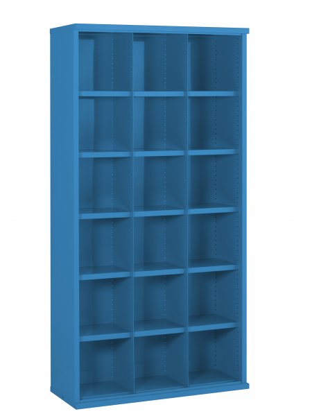Steel Bin Cabinet | 18 Bins | Bin Dimensions 268 x 296 x 305mm | Red | 1820 x 942 x 377mm | Twin Steel Doors | Redditek