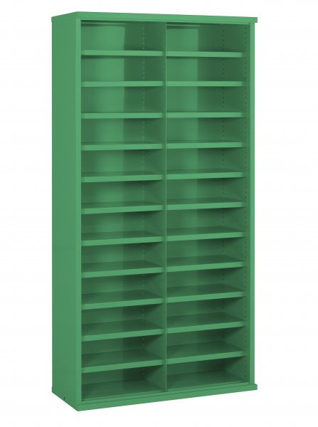Steel Bin Cabinet | 24 Bins | Bin Dimensions 123 x 455 x 460mm | Green | 1820 x 942 x 532mm | Twin Steel Doors | Redditek
