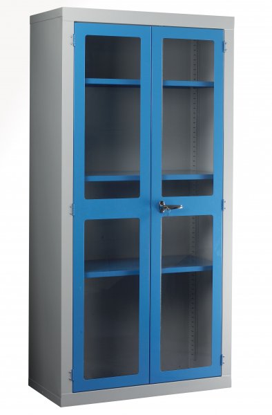 Polycarbonate Door Floor-Standing Cupboard | 2 Blue Doors | 3 Shelves | 1830 x 915 x 457mm | Redditek