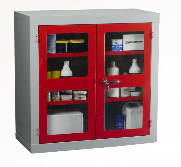 Polycarbonate Door Floor-Standing Cupboard | 2 Red Doors | 1 Shelf | 915 x 915 x 457mm | Redditek