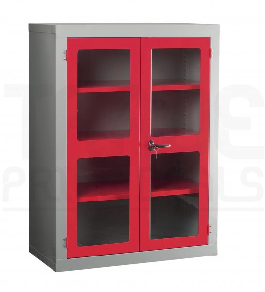 Polycarbonate Door Floor-Standing Cupboard | 2 Red Doors | 2 Shelves | 1220 x 915 x 457mm | Redditek
