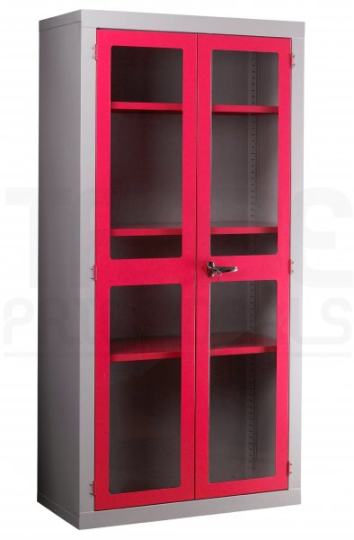 Polycarbonate Door Floor-Standing Cupboard | 2 Red Doors | 3 Shelves | 1830 x 915 x 457mm | Redditek