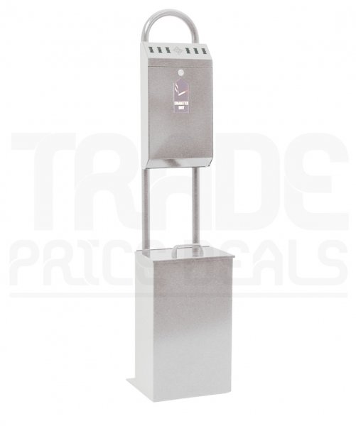 Stand Mounted Cigarette Bin | With Litter Bin | Stainless Steel | 1400h x 245w x 70d mm | Redditek