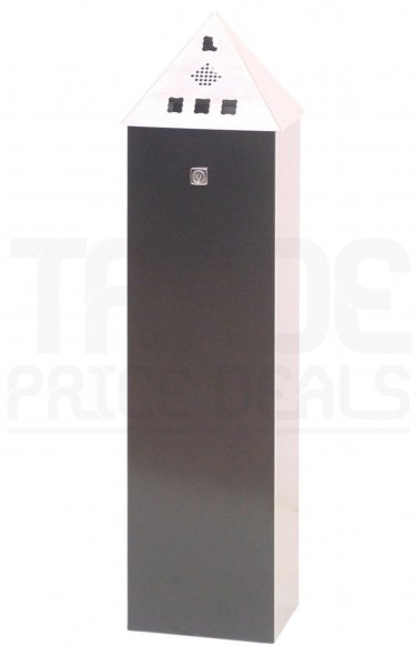 Floor Standing Cigarette Bin | Pyramid Top | Powder Coated Steel | Black | 800h x 200w x 200d mm | Redditek