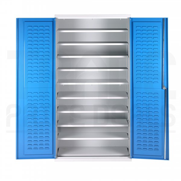 Full Height Metal Cupboard | No Bins | 10 Shelves | Louvre Panel Doors | 2000 x 1000 x 500mm | Redditek