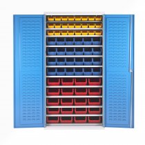 Shelf Support Bin Cupboard | 68 Bins | 12 Adjustable Shelves | Louvre Panel Doors | 2000 x 1000 x 500mm | Redditek