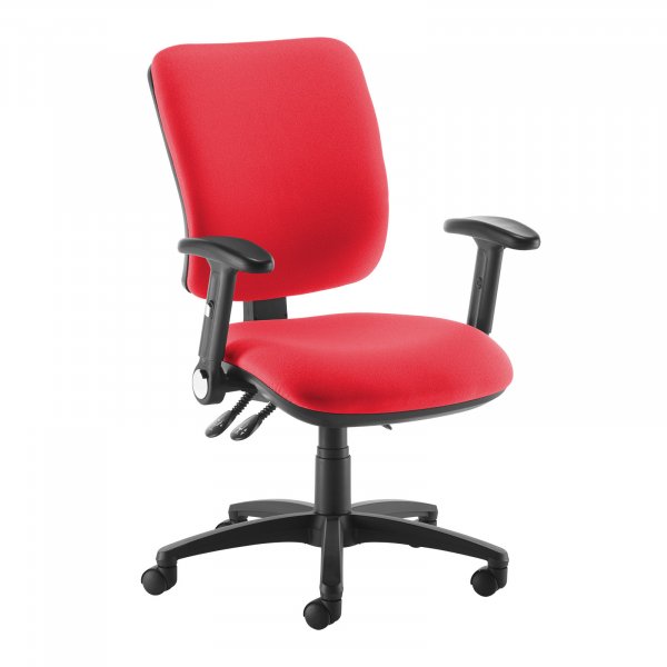 High Back Operator Chair | Belize Red | Made to Order | Folding Arms | Senza