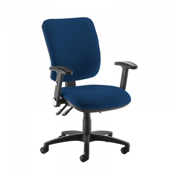 High Back Operator Chair | Costa Blue | Made to Order | Folding Arms | Senza