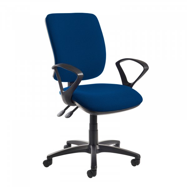 High Back Operator Chair | Curaco Blue | Made to Order | Fixed Loop Arms | Senza