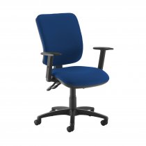 High Back Operator Chair | Curaco Blue | Made to Order | Height Adjustable Arms | Senza