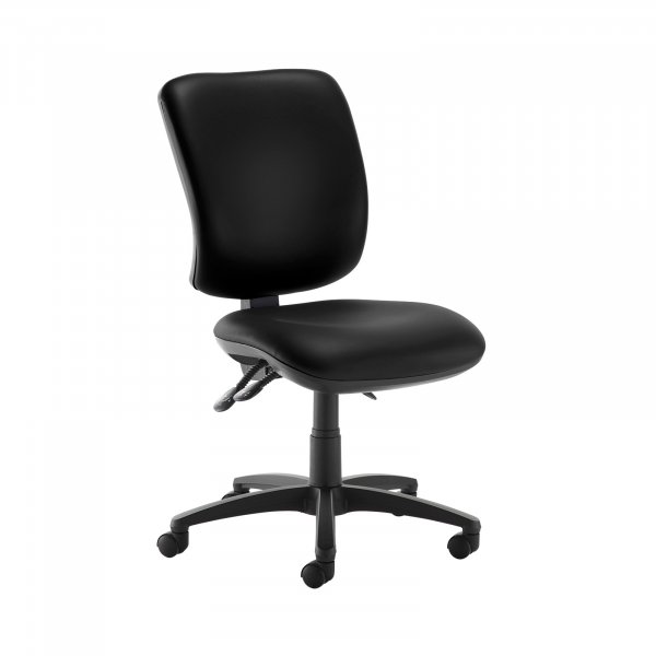 High Back Operator Chair | Nero Black Vinyl | Made to Order | No Arms | Senza