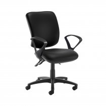 High Back Operator Chair | Nero Black Vinyl | Made to Order | Fixed Loop Arms | Senza