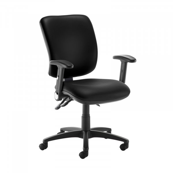 High Back Operator Chair | Nero Black Vinyl | Made to Order | Folding Arms | Senza