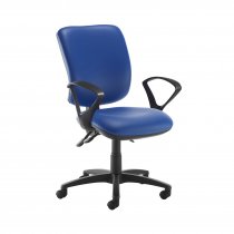 High Back Operator Chair | Ocean Blue Vinyl | Made to Order | Fixed Loop Arms | Senza