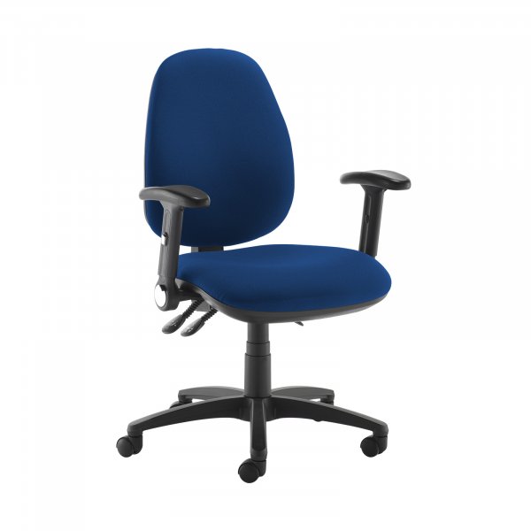 High Back Operator Chair | Curaco Blue | Made to Order | Folding Arms | Jota