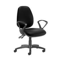 High Back Operator Chair | Nero Black Vinyl | Made to Order | Fixed Loop Arms | Jota