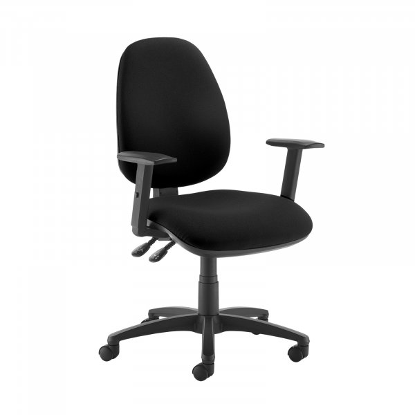 High Back Operator Chair | Nero Black Vinyl | Made to Order | Height Adjustable Arms | Jota