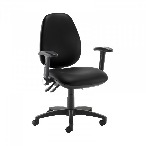 High Back Operator Chair | Nero Black Vinyl | Made to Order | Folding Arms | Jota
