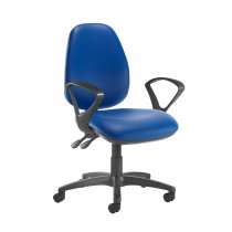 High Back Operator Chair | Ocean Blue Vinyl | Made to Order | Fixed Loop Arms | Jota