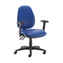 High Back Operator Chair | Ocean Blue Vinyl | Made to Order | Folding Arms | Jota