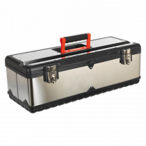 Heavy Duty Stainless Steel Toolbox | Tote Tray | 225h x 660w x 280d mm | Black & Red | Sealey