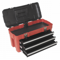 Portable Toolbox | 3 Drawers | 340h x 585w x 250d mm | Black & Red | Sealey