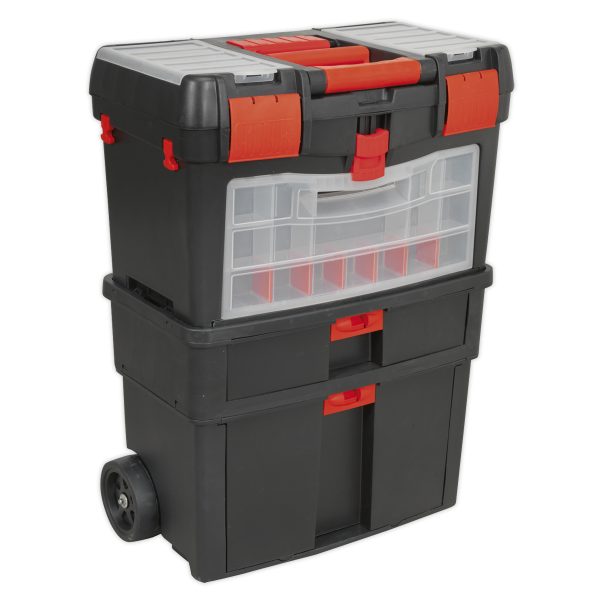 Mobile Heavy Duty Toolbox | Removable Assortment Box | Tote Tray | 850h x 452w x 255d mm | Black & Red | Sealey