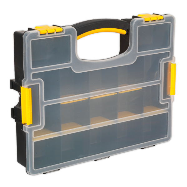 Stackable Parts Storage Case | Removable Compartments | 67h x 370w x 280d mm| Black & Yellow | Sealey