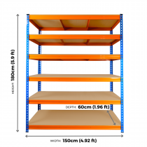 Ultra Heavy Duty Storage Racking | 1800h x 1500w x 600d mm | 350kg Max Weight per Shelf | 6 Levels