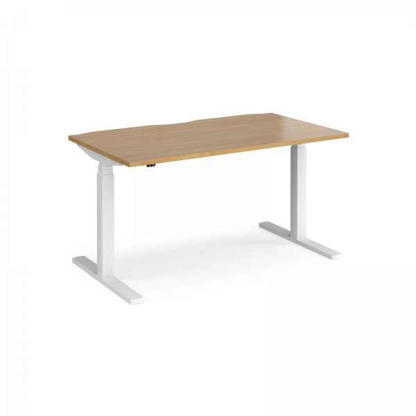 Straight Sit-Stand Desk | 1400 x 800mm | White Frame | Oak Top | Elev8 Touch