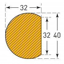 TRAFFIC-LINE Surface Impact Protection Foam | Semi-Circle Shape | Self-Adhesive | 40mm x 5000mm | 32mm Thick | Yellow/Black