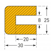 TRAFFIC-LINE Push-Fit Impact Protection Foam | U Profile | 25mm x 1000mm | 30mm Thick | Yellow/Black