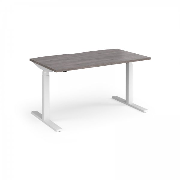 Straight Sit-Stand Desk | 1400 x 800mm | White Frame | Grey Oak Top | Elev8 Touch