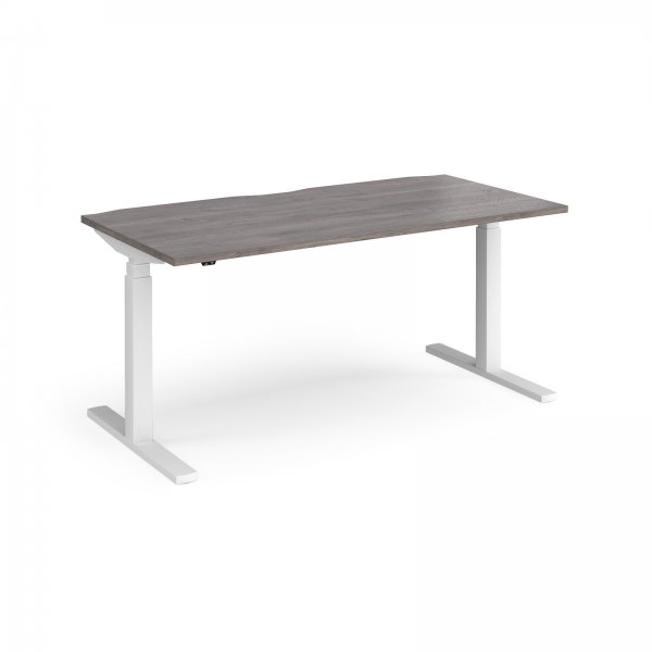 Straight Sit-Stand Desk | 1600 x 800mm | White Frame | Grey Oak Top | Elev8 Touch
