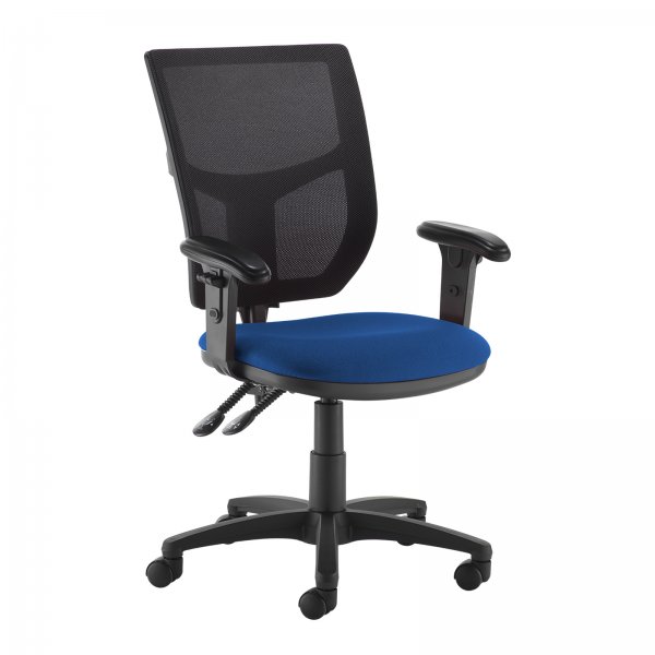 High Mesh Back Operator Chair | Blue Seat | Height Adjustable Arms | Altino