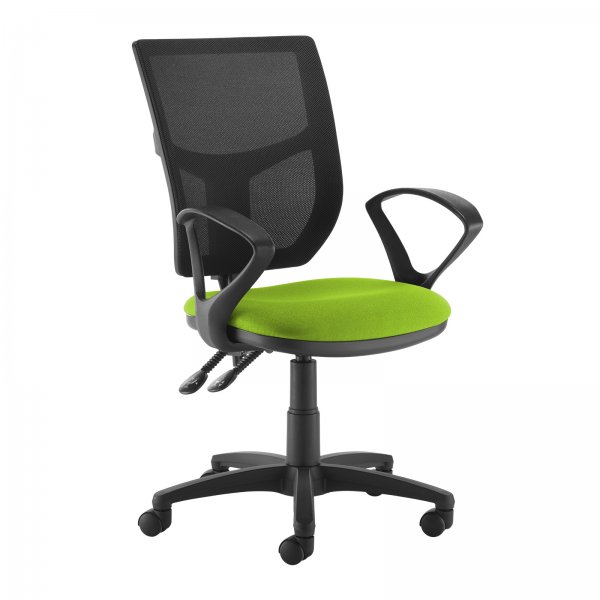 High Mesh Back Operator Chair | Green Seat | Fixed Loop Arms | Altino