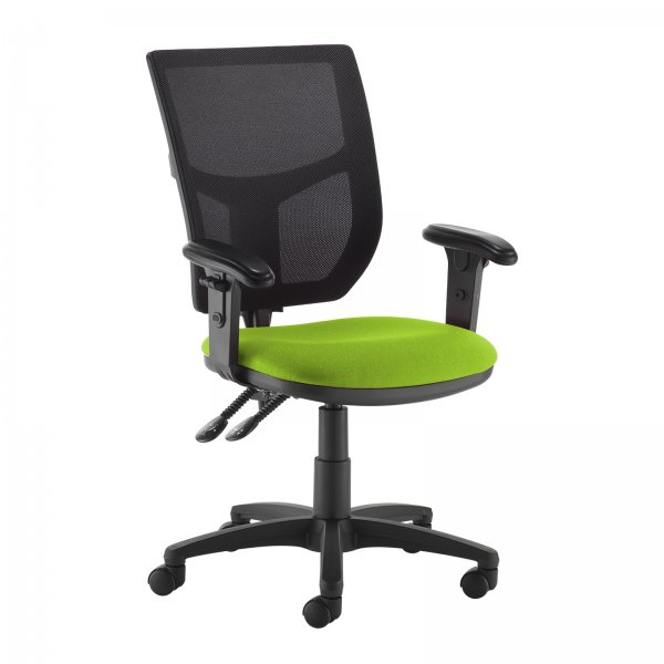 High Mesh Back Operator Chair | Green Seat | Height Adjustable Arms | Altino