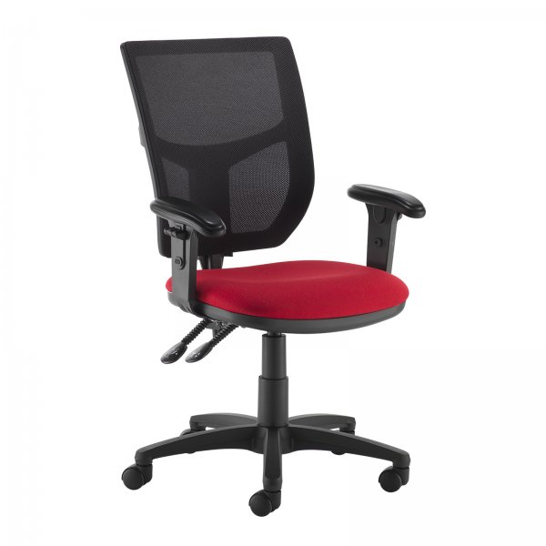 High Mesh Back Operator Chair | Red Seat | Height Adjustable Arms | Altino