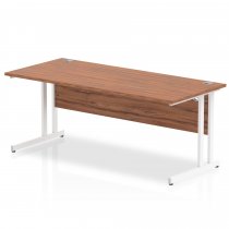 Cantilever Straight Desk | 1800w x 800d mm | Walnut Top | White Legs | Impulse