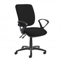 High Back Operator Chair | Black | Fixed Loop Arms | Senza