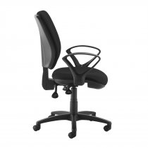 High Back Operator Chair | Black | Fixed Loop Arms | Senza