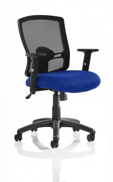 Medium Back Operator Chair | Black Mesh Back | Blue Seat | Adjustable Arms | Portland