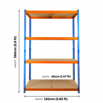 Extra Heavy Duty Storage Racking | 1800h x 1200w x 450d mm | 300kg Max Weight per Shelf | 4 Levels