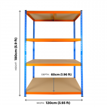 Extra Heavy Duty Storage Racking | 1800h x 1200w x 600d mm | 300kg Max Weight per Shelf | 4 Levels