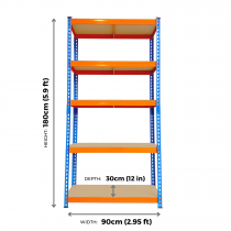 Extra Heavy Duty Storage Racking | 1800h x 900w x 300d mm | 300kg Max Weight per Shelf | 5 Levels