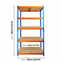 Extra Heavy Duty Storage Racking | 1800h x 900w x 450d mm | 300kg Max Weight per Shelf | 5 Levels