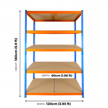 Extra Heavy Duty Storage Racking | 1800h x 1200w x 600d mm | 300kg Max Weight per Shelf | 5 Levels