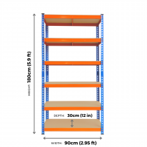 Extra Heavy Duty Storage Racking | 1800h x 900w x 300d mm | 300kg Max Weight per Shelf | 6 Levels