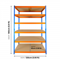Extra Heavy Duty Storage Racking | 1800h x 1200w x 600d mm | 300kg Max Weight per Shelf | 6 Levels