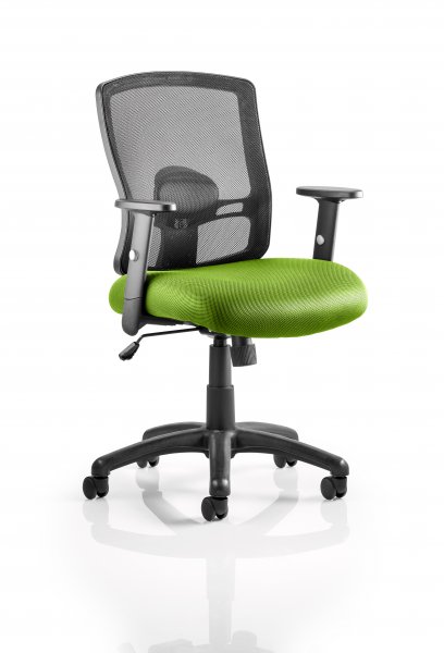 Medium Back Operator Chair | Black Mesh Back | Myrrh Green Seat | Adjustable Arms | Portland